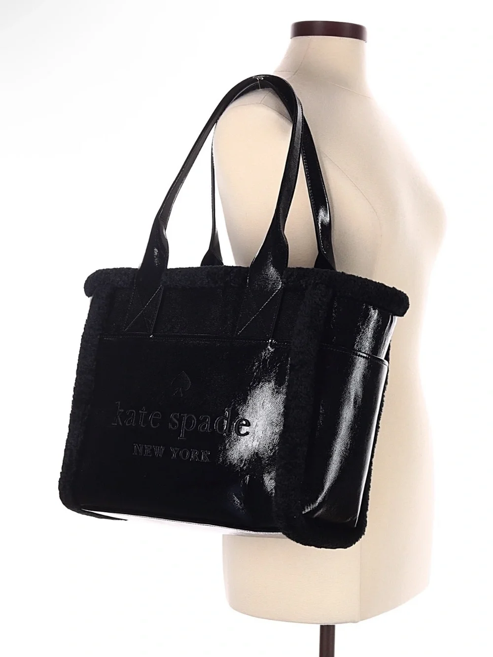 Kate Spade Jett Faux Shearling Large Tote Bag Black
